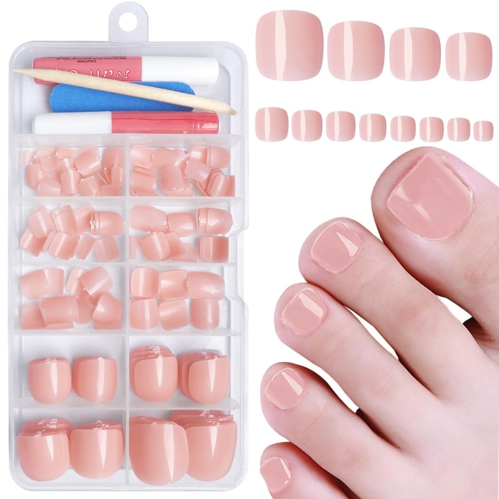 Nude Peach Pink Squoval Press On Toe Nails